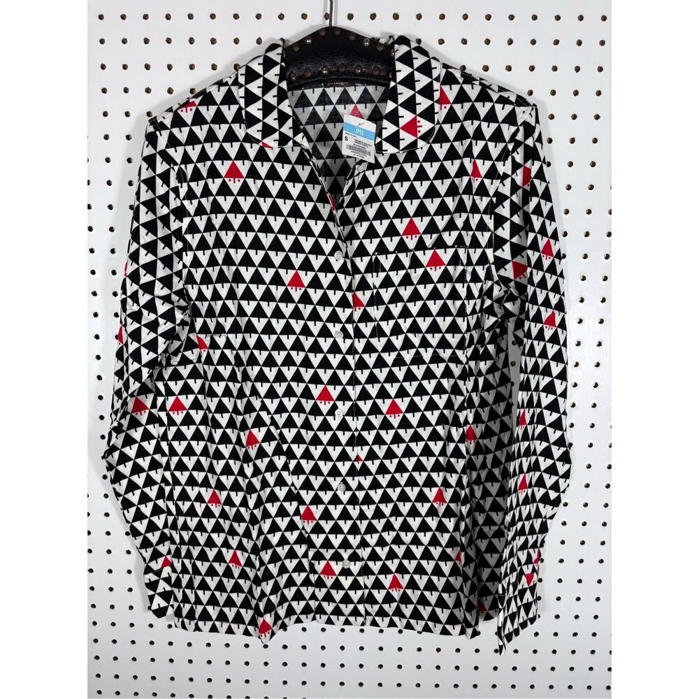 J.McLaughlin Women Hope PJ Top only Black Cream Red Flannel Hidden Santa size S